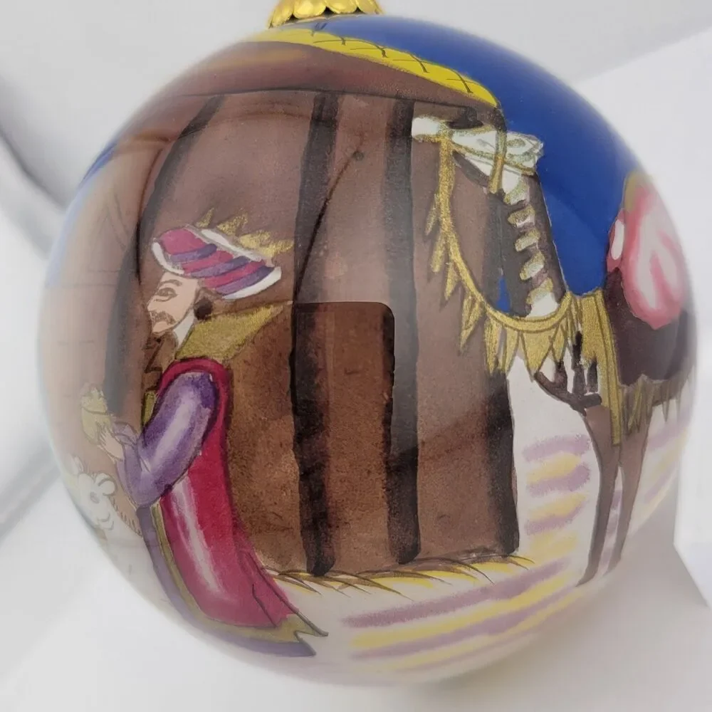 1998 Reverse Hand Painted Jesus Manger Joseph Mary Nativity Christmas Ornament
